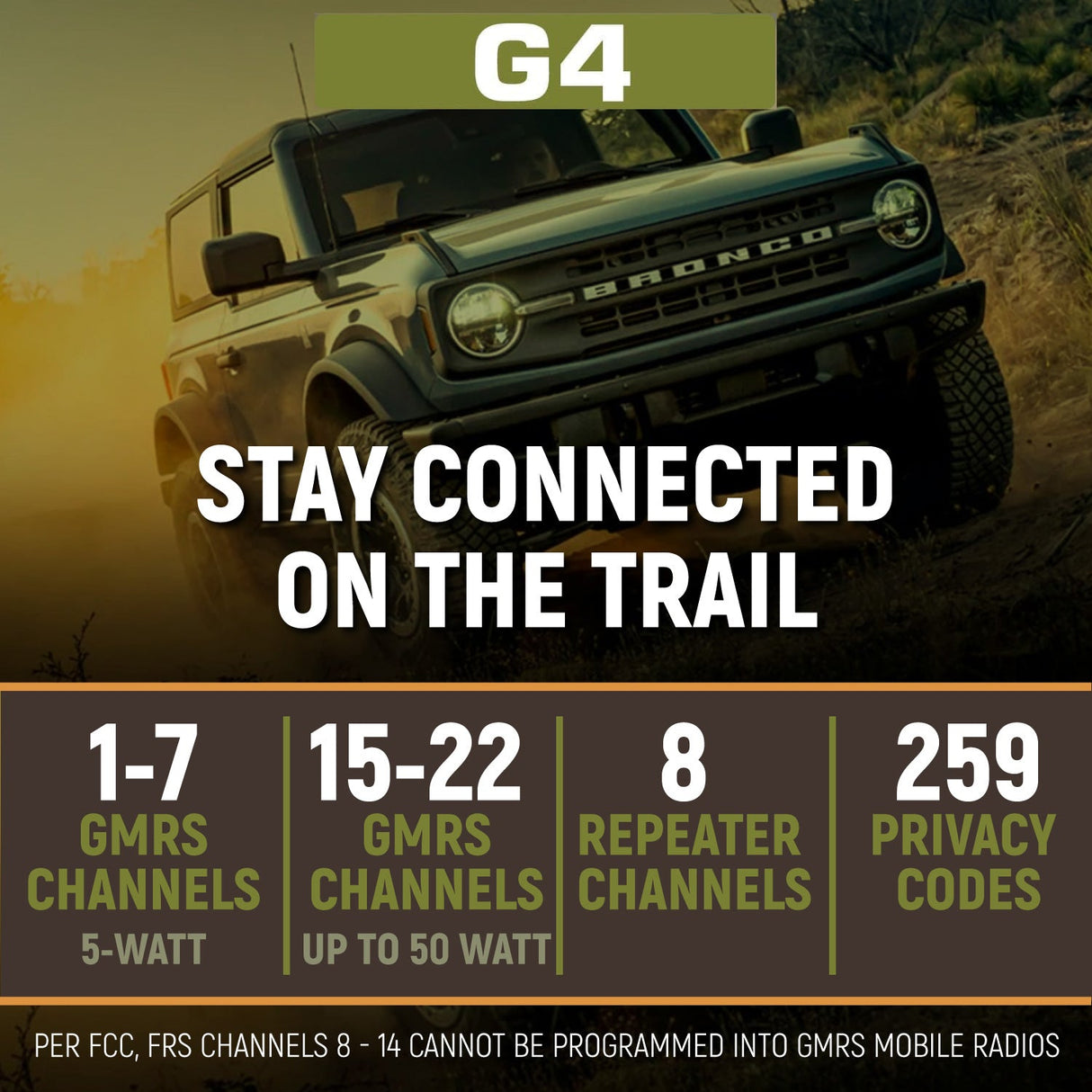 Jeep Wrangler TJ LJ JK JKU and Rubicon Two-Way GMRS Mobile Radio Kit JK 2-Door (11-18) and TJ (97-06) and LJ (04-06) / Rambler G4