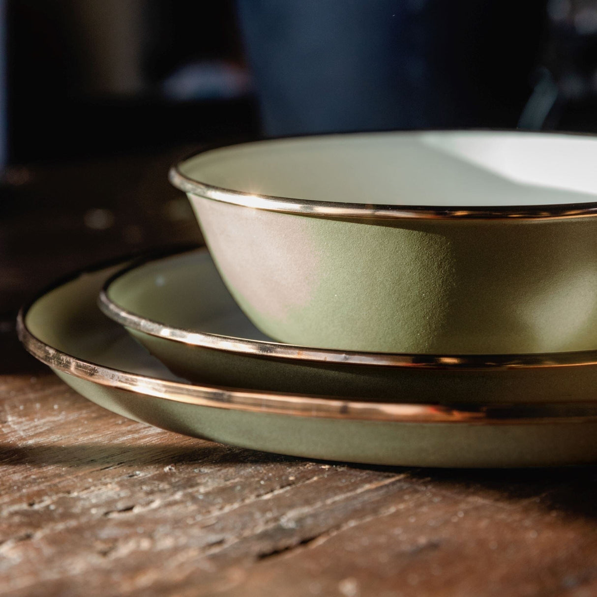 Enamelware 2-Tone Dining Collection - Olive Drab