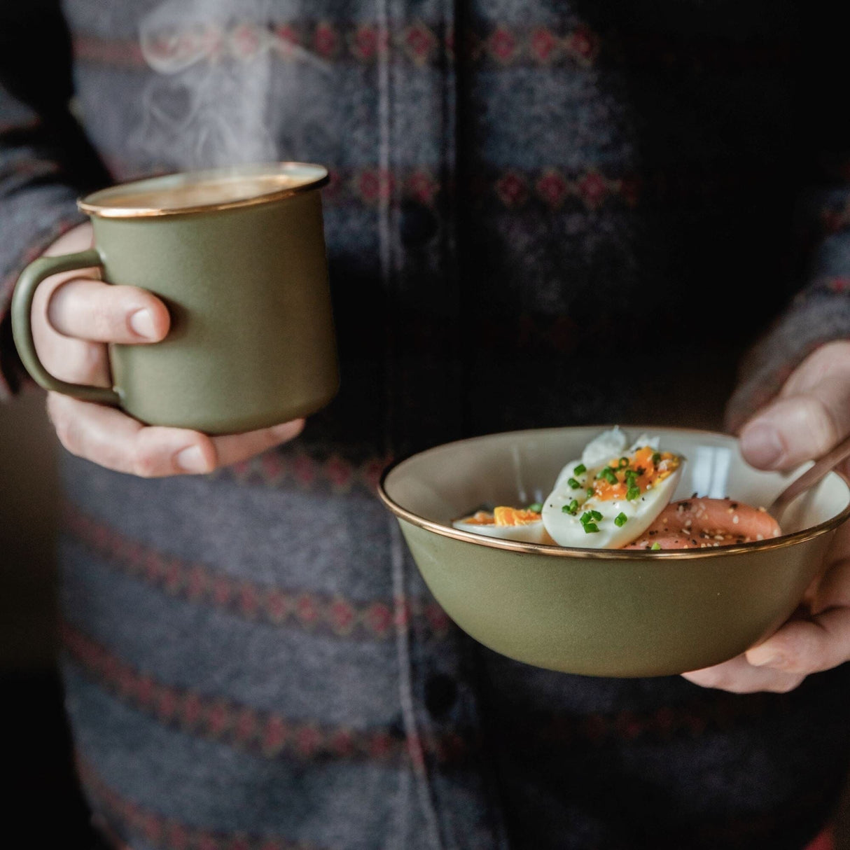 Enamelware 2-Tone Dining Collection - Olive Drab