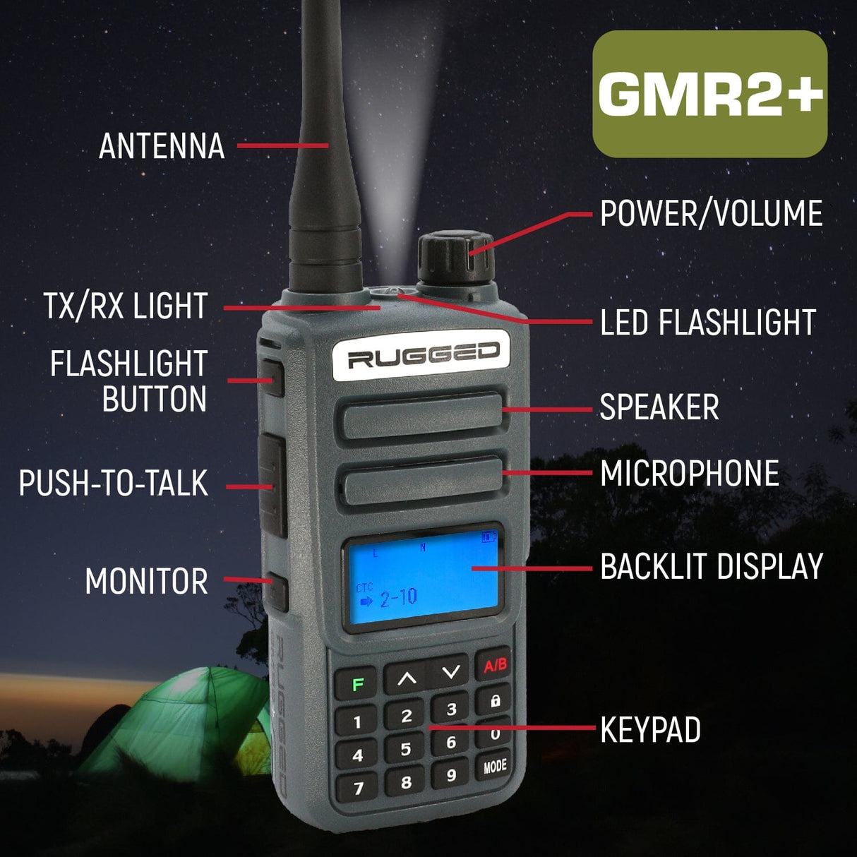 Rugged GMR2 PLUS - GMRS / FRS Two Way Handheld Radio Safety Yellow
